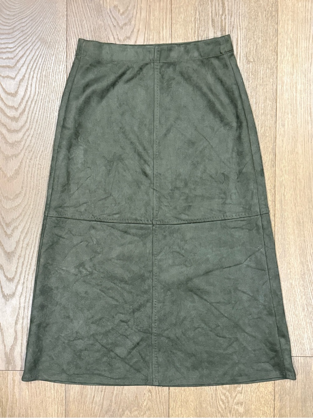 Max Studio Olive Green Faux Suede A-Line Midi Skirt Size - Small